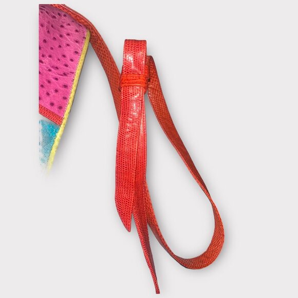 VTG Sharif Purse Multicolor Exotic Mixed Leather Crossbody Bag 80s USA Adjustabl - Picture 9 of 9